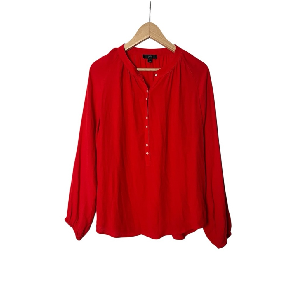 J. Crew Womens Drapey Crepe Henley Tunic Popover Blouse Red Orange M